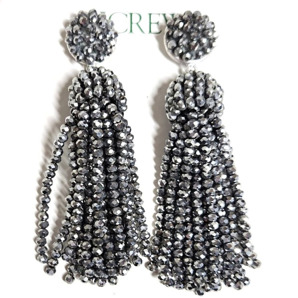 J.Crew Faceted Tassel Earrings Silver Mirror